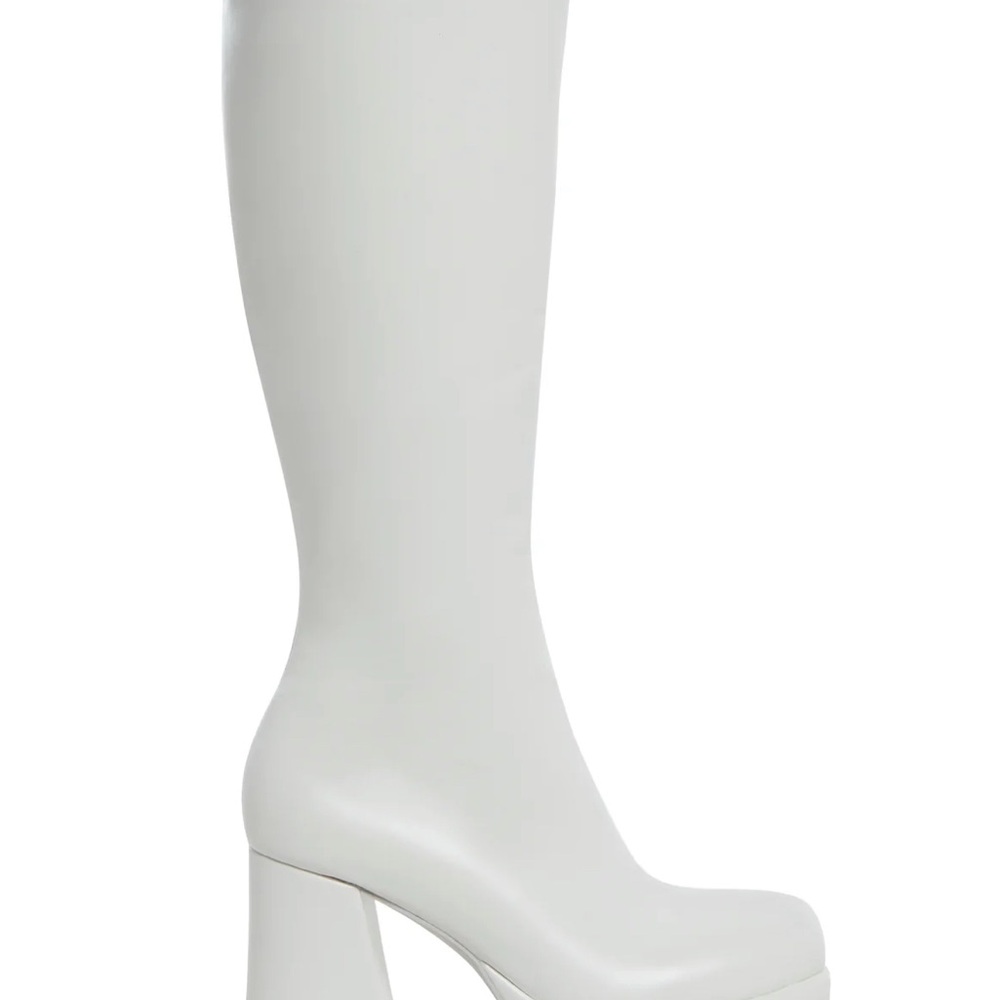 Sugar Thrillz White Knee-High Platform Block Heel Boots